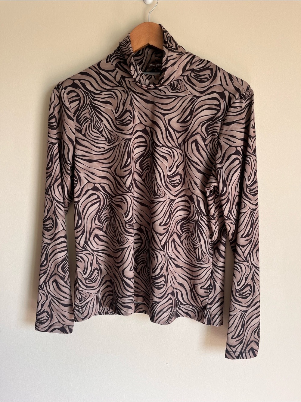 J.McLaughlin Women's Nora Mock Turtleneck Brown Swirl Pattern Size Large Fall